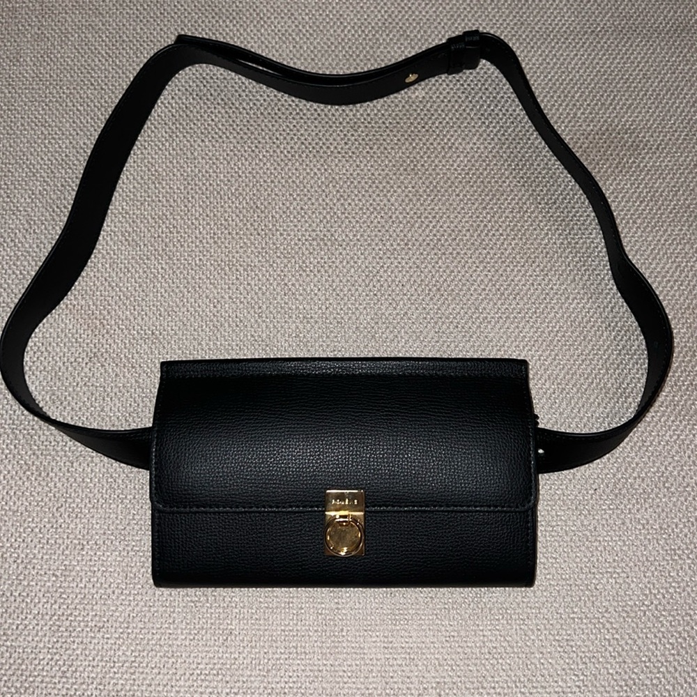 Polene Numero Sept Belt in Black Textured Leather